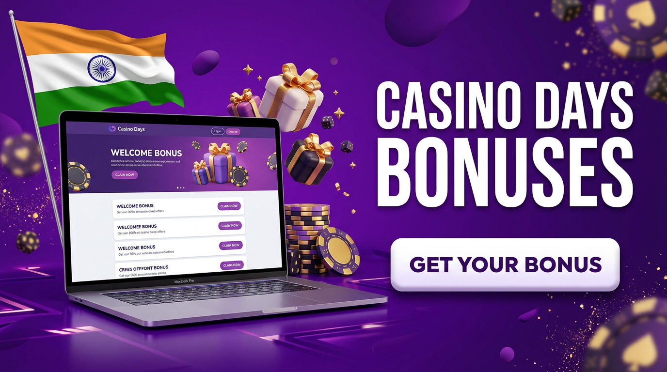 Casino Days India bonus offers featuring welcome rewards, free spins, promotions, cashback, and casino bonuses for players